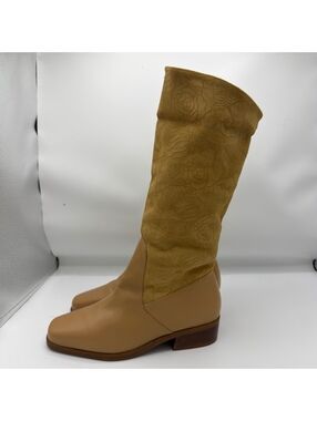 Vintage Markon  Genuine Leather Floral Embossed Suede Knee High Boots Size 8